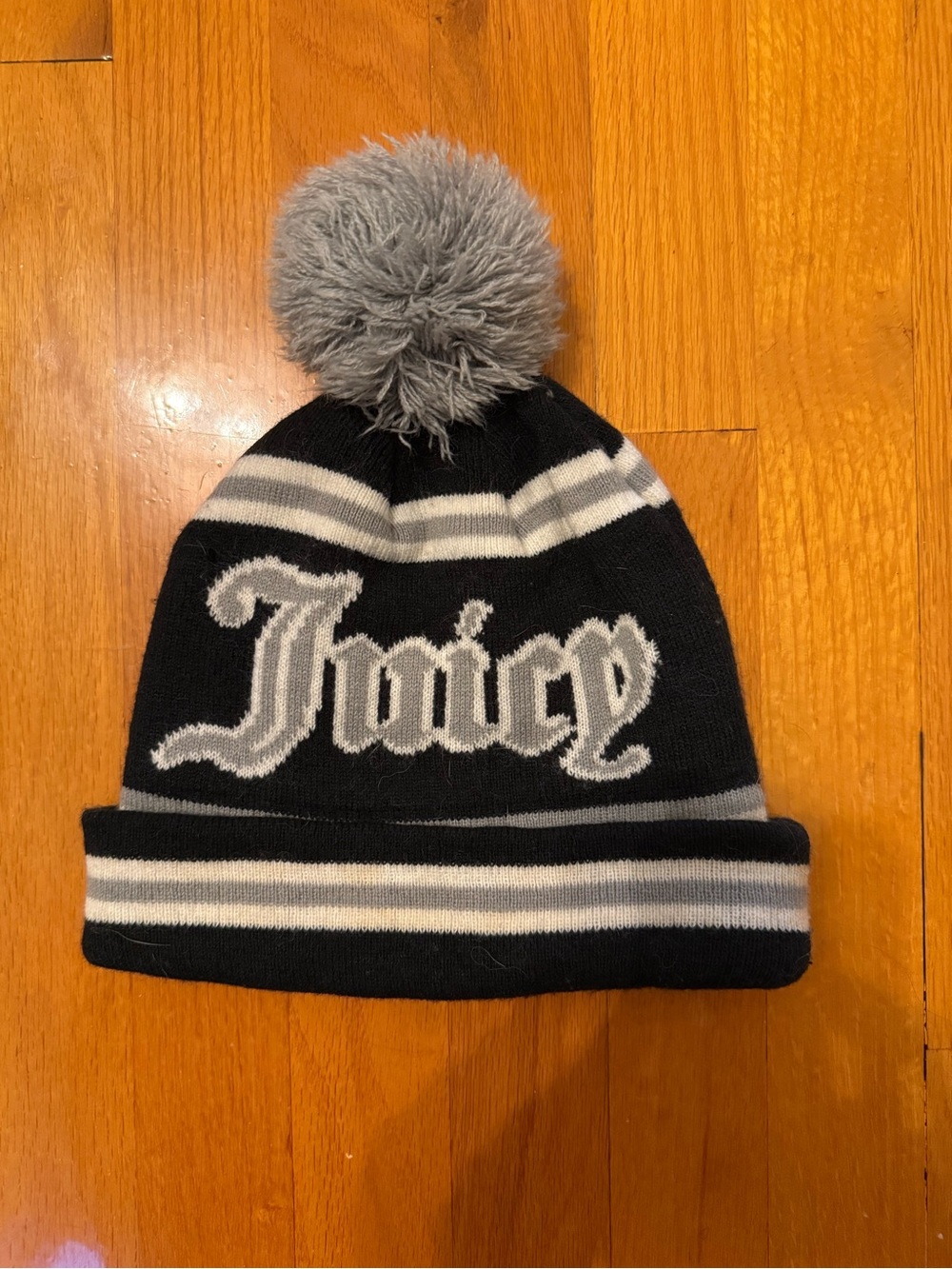 Juicy Couture Pom Beanie - Black & Gray